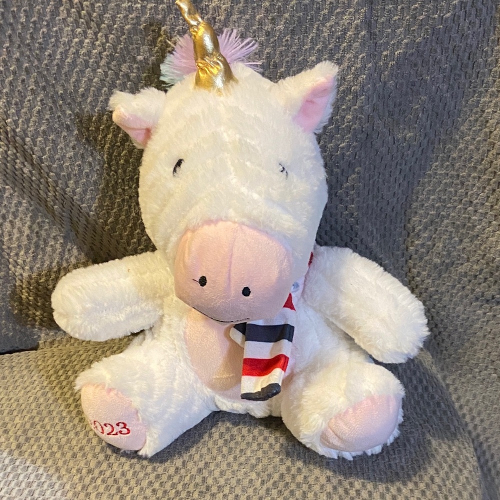Charming White Unicorn Plush with Gold Horn